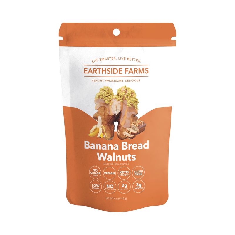 Earthside Farms Banana Bread Walnuts, Candied Walnuts, Low Sugar Keto snack, Non GMO, Plant Protein, Vegan, Whole, Natural, Superfood Healthy Snack (4 Ounce, 3 Pack)