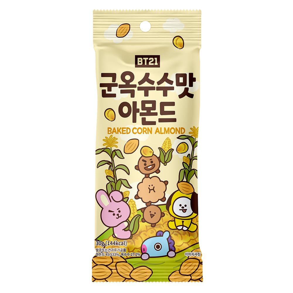 BT21 Almonds Natural Raw Snack Nuts, Baked corn Almond flavor, 1.05 Ounce (Pack of 12)
