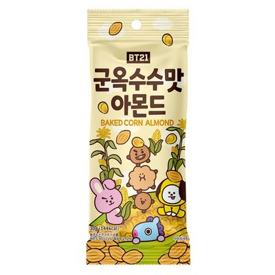BT21 Almonds Natural Raw Snack Nuts, Baked corn Almond flavor, 1.05 Ounce (Pack of 12)