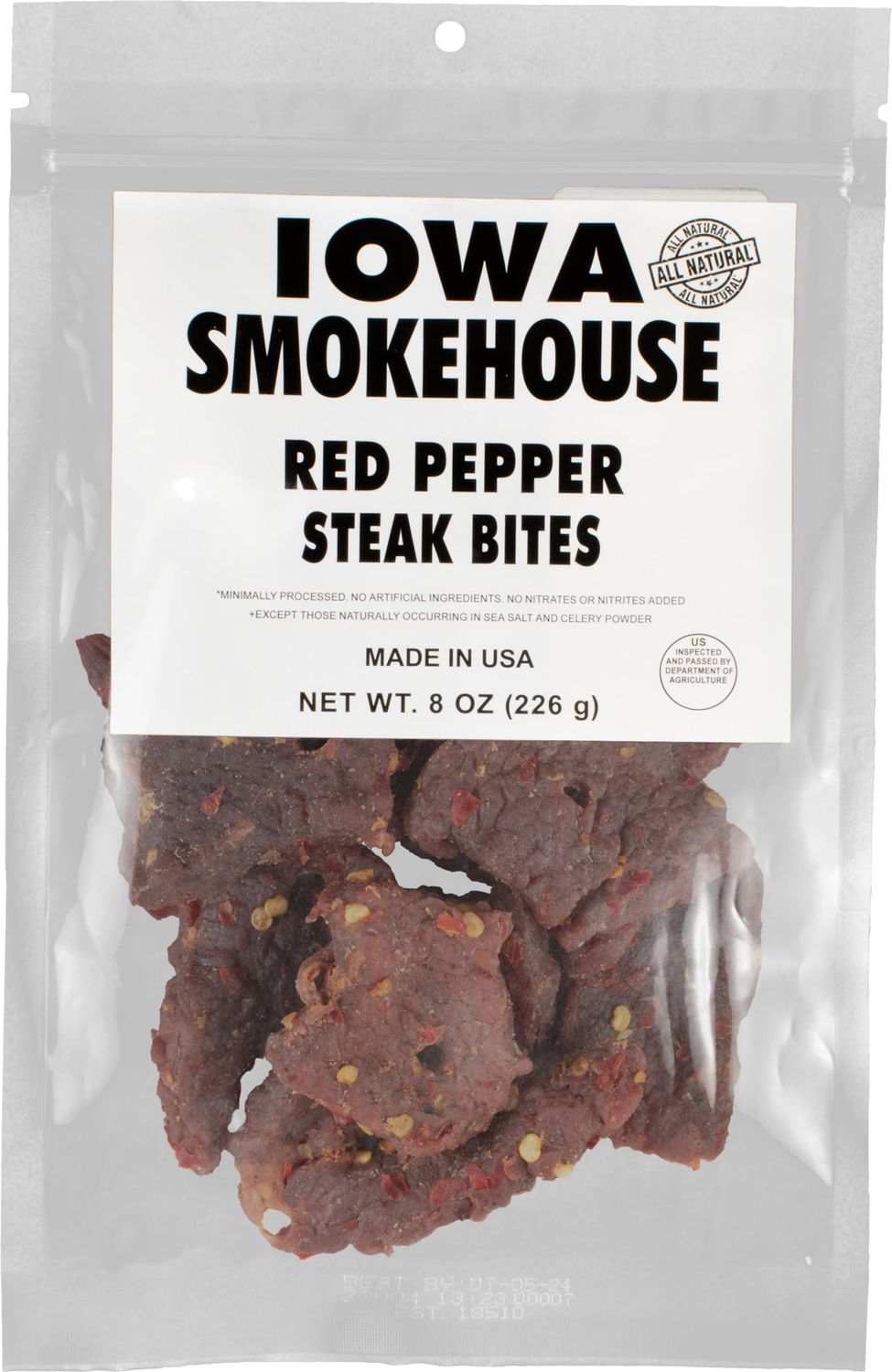 IOWA SMOKEHOUSE Steak Bites, Red Pepper - Tender Nugget Meat Snack - All Natural &amp; Gluten Free - 9g of Protein, All USA Beef - 8 Oz (resealable bag)