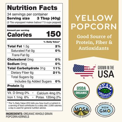 Organic Yellow Popcorn Kernels UnPopped 3lb by Doudlah Farms - Gluten-Free, Non-GMO, Grown In Wisconsin USA, Pesticide-Free, Chemical-Free, Glyphosate-Free, Farmed From Regenerative Soil