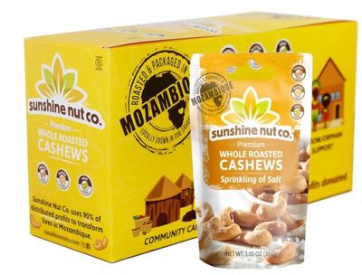 Sunshine Nut Co. Whole Roasted Lightly Salted Cashews, Sprinkling of Salt Flavor, 12-Pack, 1.05 oz., Gluten Free, Peanut Free and Vegan Individual Snack Packs for Kids and Adults, GMO Free
