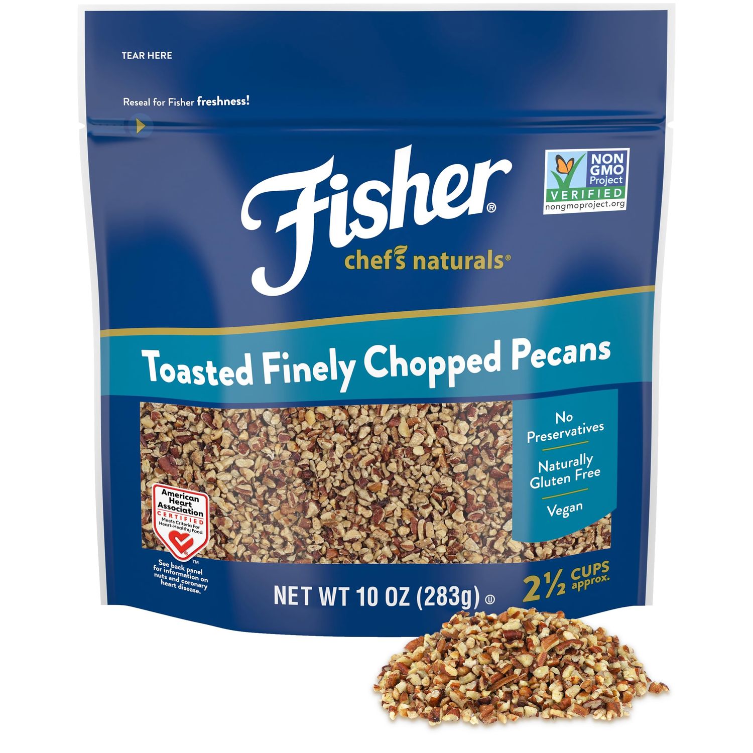 Fisher Chef&#39;s Naturals Unsalted Chopped Pecans 10 oz Resealable Bag, Unsalted Raw Nuts for Cooking, Baking &amp; Snacking, Vegan Protein, Keto Snack, Gluten Free Raw Pecans, Chopped Pecan