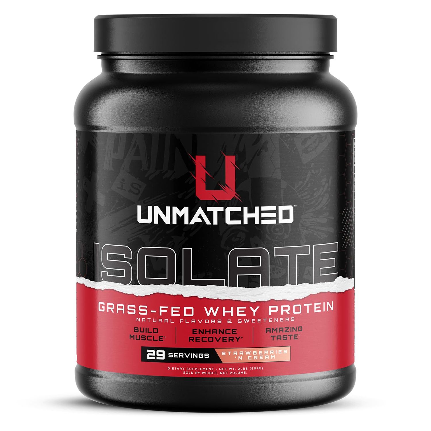 Unmatched Isolate Grass Fed Whey Protein  Muscle Build &amp; Recovery  Gluten &amp; Lactose Free  Natural Flavors &amp; Sweeteners  24g Protein  29 Servings (Strawberries &#39;N Cream)