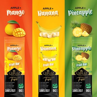 Cerez Pazari Fruit Leather Snacks Variety Pack For Adults And Kids, Healthy Fruit Snacks Bulk, No Added Sugar, Gluten-Free, Vegan, Pineapple, Banana, &amp; Mango, Individually Wrapped, 15 Pcs, 0.88 oz.