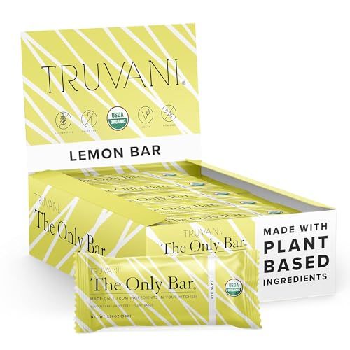 Truvani Plant Based Snack Bars  Lemon Bar 12 Pack  6g Protein  USDA Organic and Vegan  The Only Bar  Dairy, Soy, and Gluten Free  Individually Wrapped