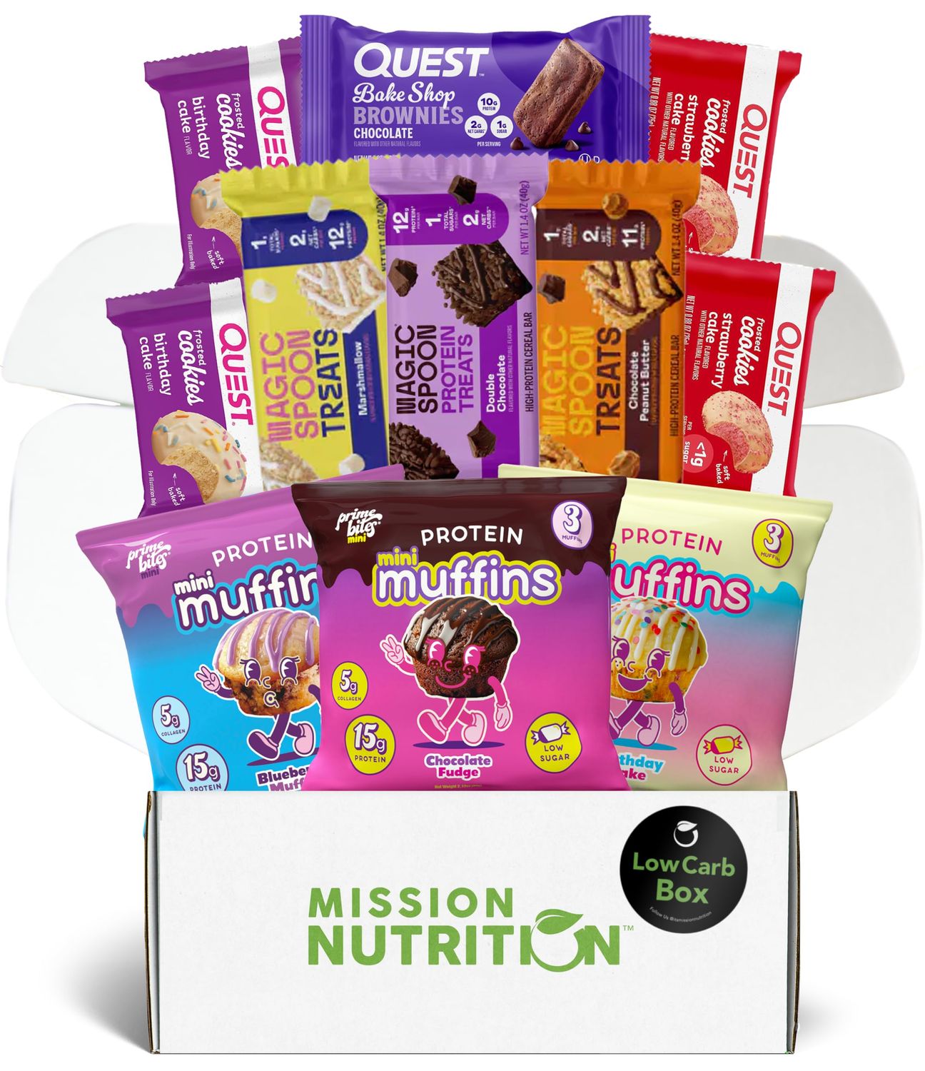 Prime Bites Mini Protein Muffins, Magic Spoon Treats Bar, Quest Brownie &amp; Frosted Cookies - High Protein, Low Sugar, Low Carb - Variety Snack Box