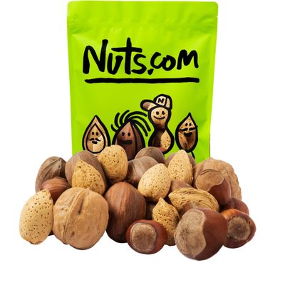 Nuts.com Mixed Nuts in Shell, No Brazil Nuts - 3 lb Bag, Natural, Includes Walnuts, Hazelnuts, Pecans, Almonds - Healthy Snack Sampler for Squirrels