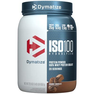Dymatize ISO100 Whey Protein Powder Isolate, Gourmet Chocolate, 25g of Protein, 20 Servings, 5.5g BCAAs, Less Than 120 Cal., Gluten Free, 1g Fat, 1g Sugar, 2g Carb
