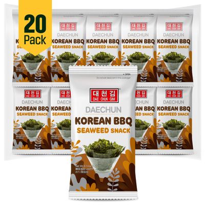 CHOI&#39;s 1 Korean BBQ Seaweed Snacks/ (20 Pack) / Product of Korea/Kimbap, Gimbap, Keto, Gluten Free, Full of Fiber, Vitamin, Mineral, High protein snack, Omega 3&#39;s.