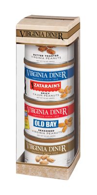 Virginia Diner Tower of Traditions Gift Set - Virginia Peanuts Gift Set Non-GMO, Preservative Free from Virginia Since 1929 - Salted, Butter Toasted, Cajun &amp; Old Bay - 10 Oz Can