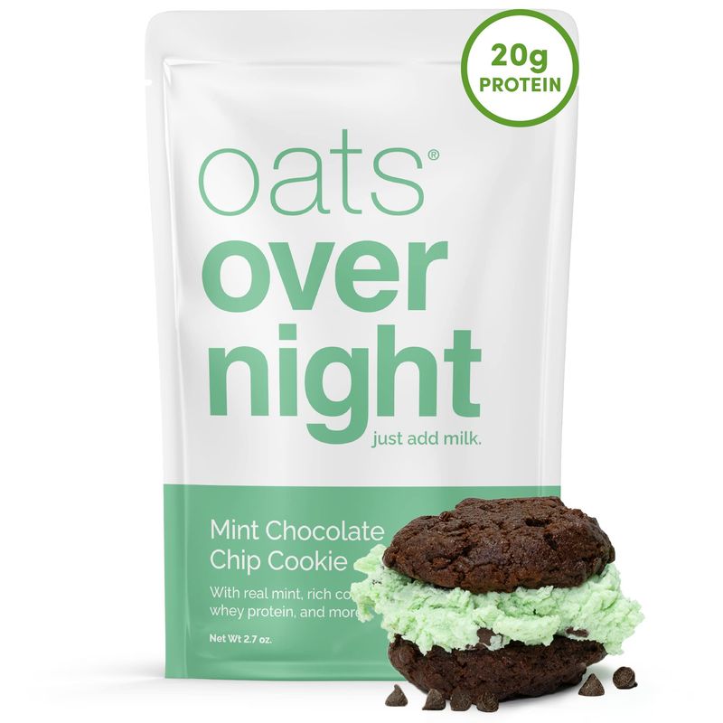 Oats Overnight Mint Chocolate Chip Cookie - Overnight Oats with 20g Protein, High Fiber Breakfast Protein Shake - Gluten Free Oatmeal, Non GMO High Protein Oatmeal (2.7 oz per meal) (16 Pack)
