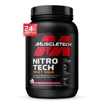 Whey Protein Powder , MuscleTech Nitro-Tech Whey Gold Protein Powder , Whey Protein Isolate Smoothie Mix , Protein Powder for Women &amp; Men , Strawberry Protein Powder, 2 lbs (28 Serv)-package varies