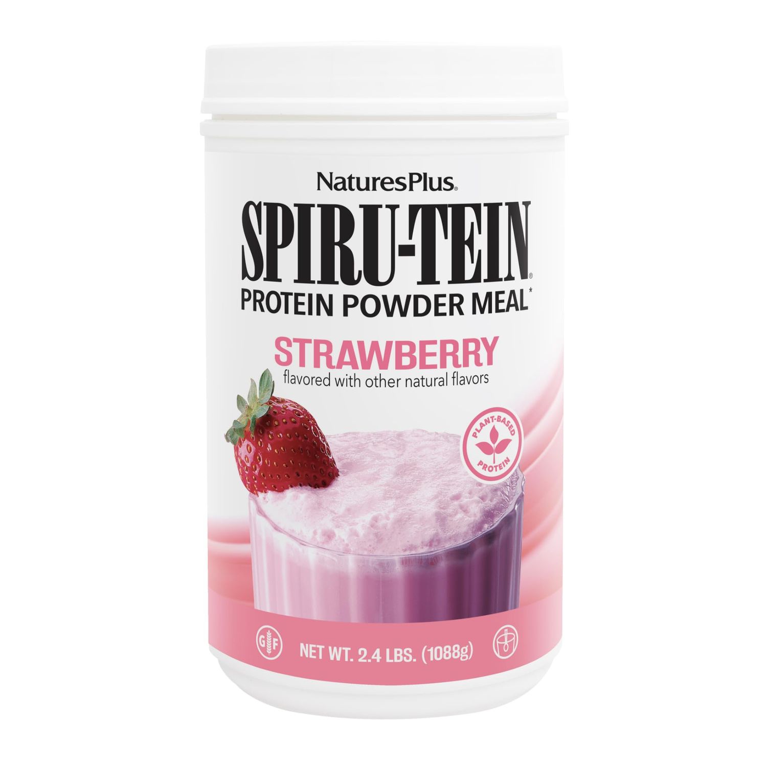 Natures Plus SPIRU-TEIN, Strawberry - 2.4 lb, Pack of 2 - Plant-Based Protein Shake - Non-GMO, Vegetarian, Gluten Free - 64 Total Servings