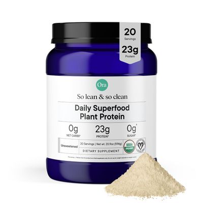 Ora Organic Vegan Protein Powder - 23g Plant Based Pea Protein  Superfood for Women and Men - Unsweetened 20 Servings, No Erythritol, Digestive Enzyme, Keto-Friendly, Gluten-Free, Paleo, Soy-Free