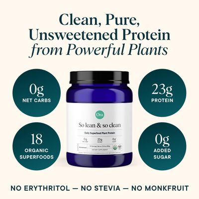 Ora Organic Vegan Protein Powder - 23g Plant Based Pea Protein Superfood for Women and Men - Unsweetened 20 Servings, No Erythritol, Digestive Enzyme, Keto-Friendly, Gluten-Free, Paleo, Soy-Free
