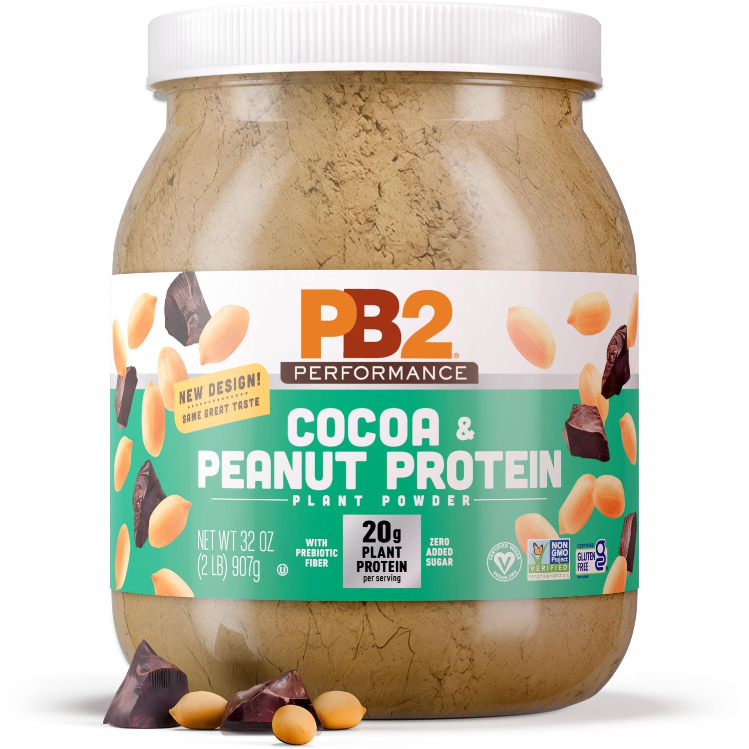 PB2 Performance Peanut Plant Based Vegan Protein Powder  20g Complete Protein, No Added Sugar, Prebiotic Fiber  Dairy Free, Certified Vegan, Non-GMO, and Gluten Free Peanut with Dutch Cocoa, 2lb