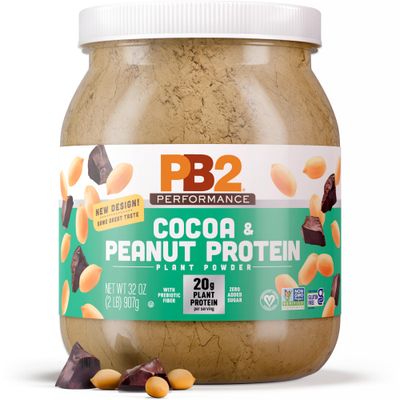 PB2 Performance Peanut Plant Based Vegan Protein Powder  20g Complete Protein, No Added Sugar, Prebiotic Fiber  Dairy Free, Certified Vegan, Non-GMO, and Gluten Free Peanut with Dutch Cocoa, 2lb