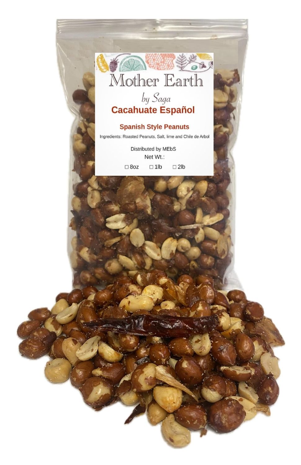 Cacahuate espaol - Roasted peanuts Lime Salt with Chile de Arbol - Cacahuate sal limon y Chile de Arbol Authentic Mexican Style (1 lb)