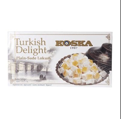 Turkish Delight Plain by Koska  Giftable Snacks 17.64 oz-500 gr  Sweet Traditional Delicious Soft Turkish Delights.  Vegan, Kosher and Halal Certified
