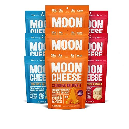 Moon Cheese Variety Pack, 2 ounce, 9-pack, Crunchy, Protein Rich Cheese Snack, Keto Friendly, 100% Real Cheese