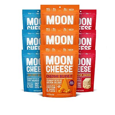 Moon Cheese Variety Pack, 2 ounce, 9-pack, Crunchy, Protein Rich Cheese Snack, Keto Friendly, 100% Real Cheese