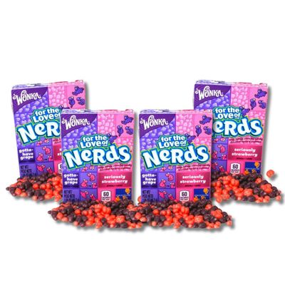 Classic Full Size Candy &amp; Candy Bar Gift Packs By Lyza&#39;s Sweets &amp; Treats (Pack of 4, Nerds - Grape/Strawberry)