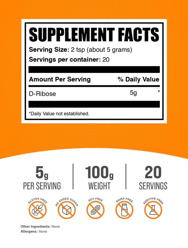 BulkSupplements.com D-Ribose Powder - D-Ribose Supplement, for Energy Support - Unflavored &amp; Gluten Free, 5g per Serving, 100g (3.5 oz) (Pack of 1)