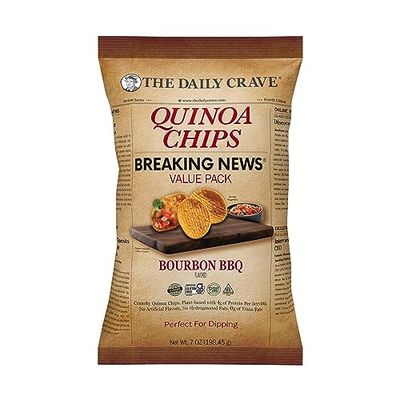 The Daily Crave Bourbon BBQ Quinoa Chips Value Packs, 7 Ounces (Pack Of 6) Plant-Based, Gluten-Free, Non-Gmo, Kosher, Crunchy