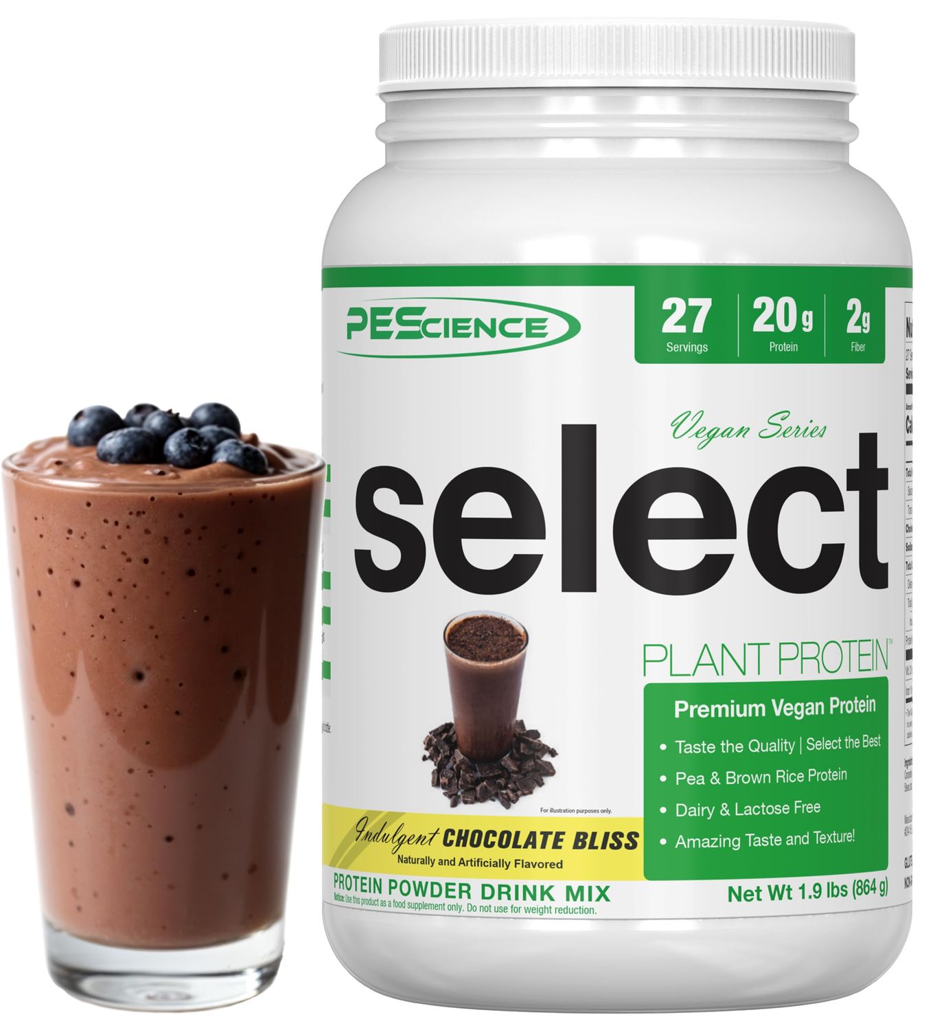 PEScience Select Vegan Plant Based Protein Powder, Chocolate, 27 Serving, Pea and Brown Rice Blend