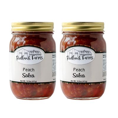 Redhawk Farms Peach Salsa - Sweet, Mild Salsa with Fresh Peaches and Peppers - All Natural Gourmet Dips &amp; Snacks - Made In The USA (14.5 oz, Pack of 2)
