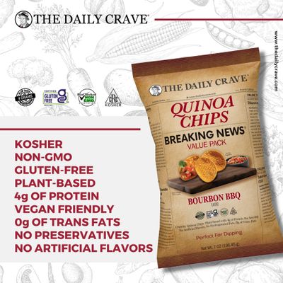 The Daily Crave Bourbon BBQ Quinoa Chips Value Packs, 7 Ounces (Pack Of 6) Plant-Based, Gluten-Free, Non-Gmo, Kosher, Crunchy