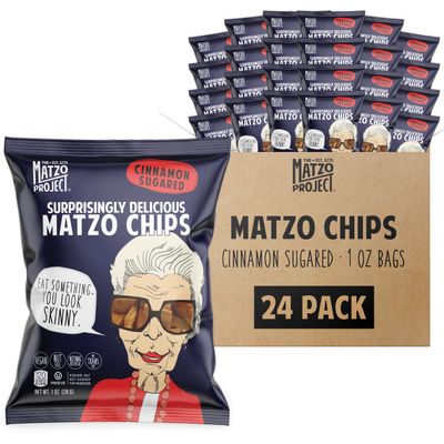 The Matzo Project Crispy Matzo Chips, Cinnamon Sugar Flavor, Vegan, Nut Free, Bulk 24-Pack Snacks, 1 oz. Each, Individually Wrapped, Kosher but NOT Kosher for Passover