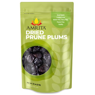 Amrita Dried Plums Pitted Prunes 2 lb  Gluten-Free Snack  Dried Prune Plums Packed Fresh in Resealable Bags  Vegan, non-GMO, Allergen Friendly Healthy Snacks  Healthy Sweet Treat  No Added Sugar