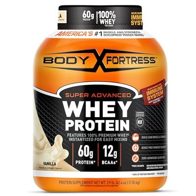 Body Fortress Super Advanced Whey Protein Powder, Vanilla, Immune Support (1), Vitamins C &amp; D Plus Zinc, 3.9 lbs.