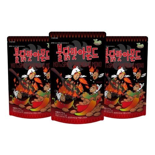 Gilim Tom&#39;s Farm Korean Seasoned Almonds Buldak(Hot&amp;Spicy Chicken) Flavor (210g) x 3 Pack