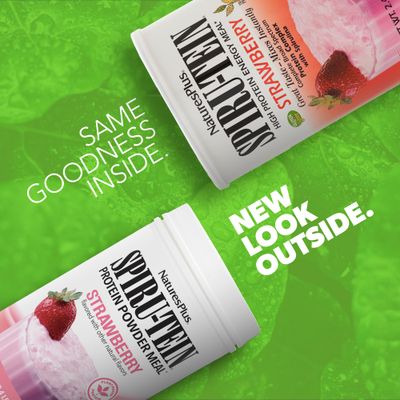 Natures Plus SPIRU-TEIN, Strawberry - 2.4 lb, Pack of 2 - Plant-Based Protein Shake - Non-GMO, Vegetarian, Gluten Free - 64 Total Servings