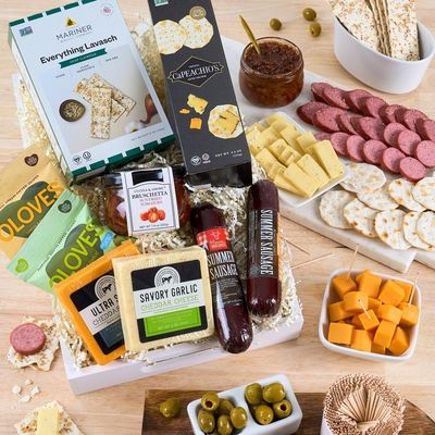 Gourmet Meat &amp; Cheese Sampler Gift Basket - Deluxe Charcuterie Cheese Platter - GourmetGiftBaskets.com Food Gifts