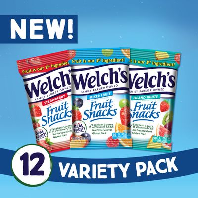 Welchs Fruit Snacks, Variety Pack With Mixed Fruit, Strawberry &amp; Island Fruits, Gluten Free, Bulk Pack, 5oz (Pack of 12)