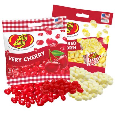 Sweetzo Very Cherry and Buttered Popcorn Jelly Beans, Food Flavored Chewy Candies, Top Flavors Candy Bundles - 3.5 Ounces (Pack of 2)