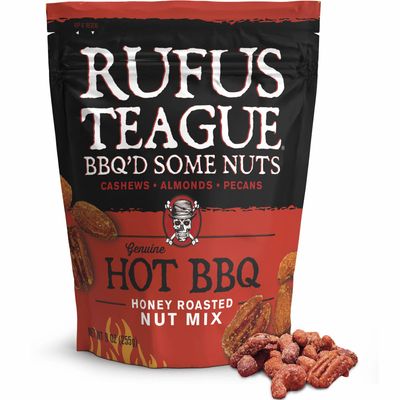Rufus Teague Hot BBQ Honey Roasted Nuts Mix, Sweet &amp; Spicy Almonds, Cashews &amp; Pecans, 9 oz Resealable Pouch (No Peanuts)