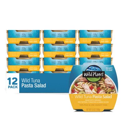 Wild Planet Ready-To-Eat Wild Tuna Pasta Salad With Organic Red Peppers, Tomatoes &amp; Green Olives, 5.6oz (Pack Of 12)