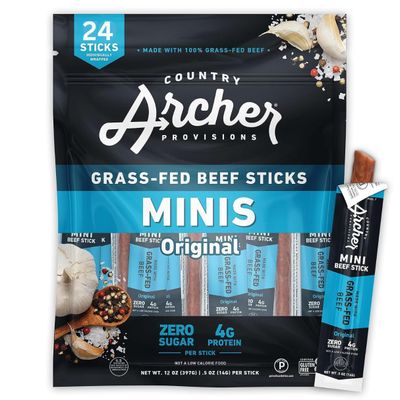 Original Minis Cntry Archer Grass Fed, Original Beef Stick 0.5oz, 24 Sticks - Archr Mini Beef Sticks (Chocolatto Trademank Spoon Included)