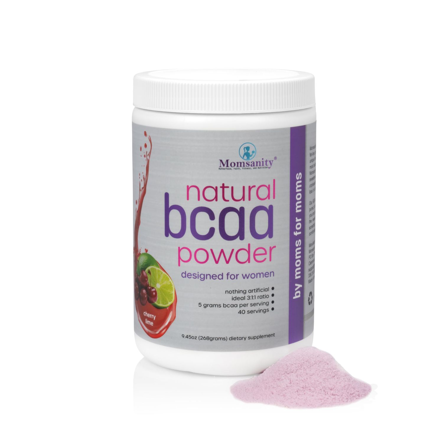 Momsanity BCAA Powder Preworkout for Women - Naturally Sweetened with Stevia, Erythritol, &amp; Monk Fruit  Delicious Recipe Guide PDF  3:1:1 Ratio of Amino Acids  40 Servings (Cherry Lime)