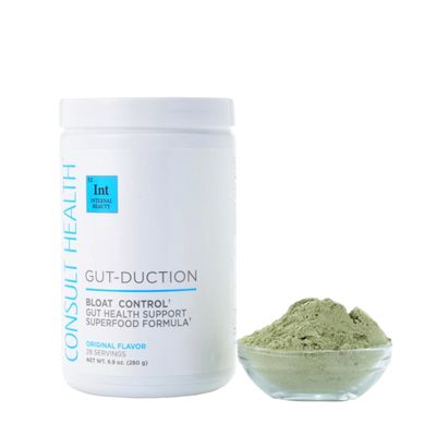 Consult Health Gut-Duction Bloat Control - Gut Health Support Superfood Formula - Plant Based Proteins - Probiotics - Powder Drink Mix - 28 Servings - 9.9 oz.
