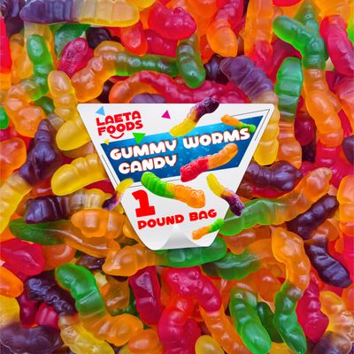 Gummy Worms Candy  1 Pound Bag  Assorted Fruit Flavored