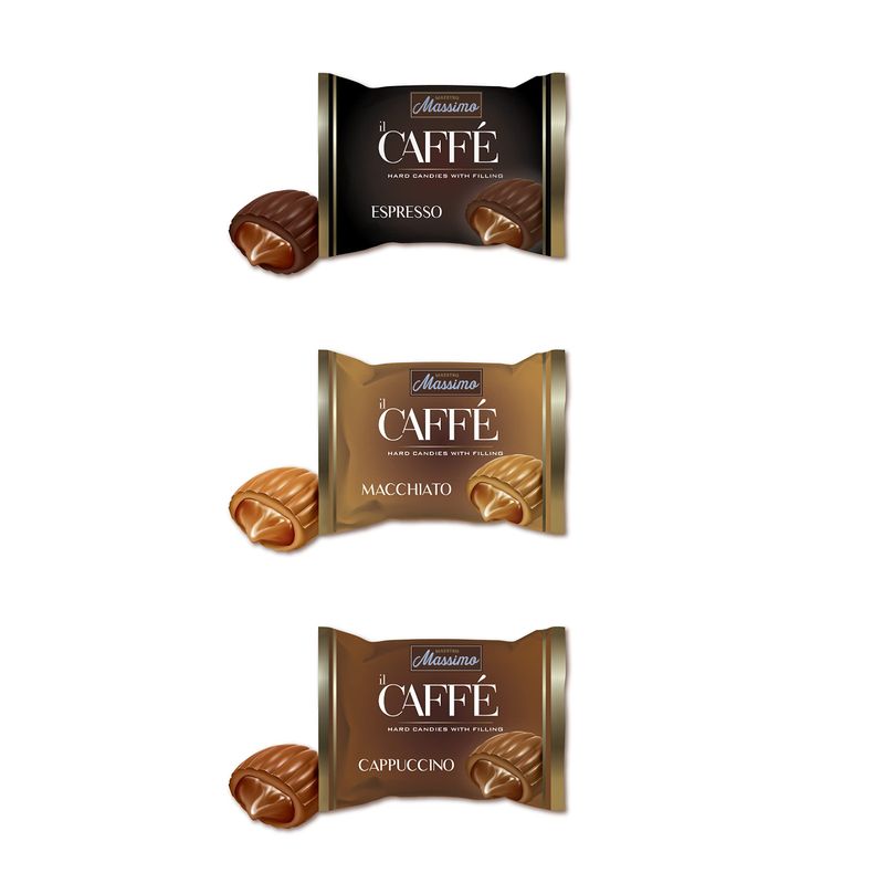 Maestro Massimo Center Filled Hard Coffee Candy, Individually Wrapped, Macchiato, Espresso, Cappuccino Flavored Caffeine Candies, 7.05 oz Bag, Variety Pack of 1