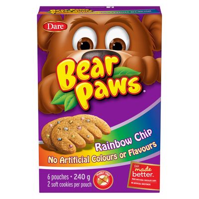 Dare Bear Paws Rainbow Chip Cookies, 240g/8.4 oz, 6 Pouches, 1 Box (Imported from Canada)