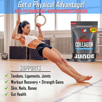 PhysiVantage Supercharged Collagen Peptides Powder - Hydrolyzed Collagen for Joint, Tendon, Ligament, & Skin Health Support - Vanilla, Keto, Paleo, 16oz Enhanced with Vitamin C, BCAAs, Grass-Fed