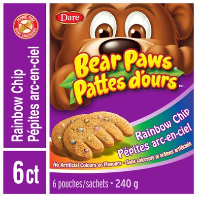 Dare Bear Paws Rainbow Chip Cookies, 240g/8.4 oz, 6 Pouches, 1 Box (Imported from Canada)